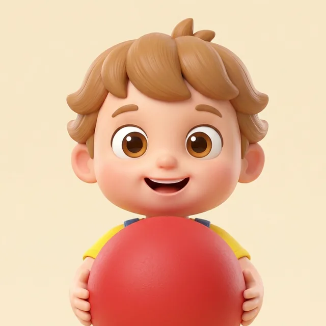 Milo holding a big red ball.